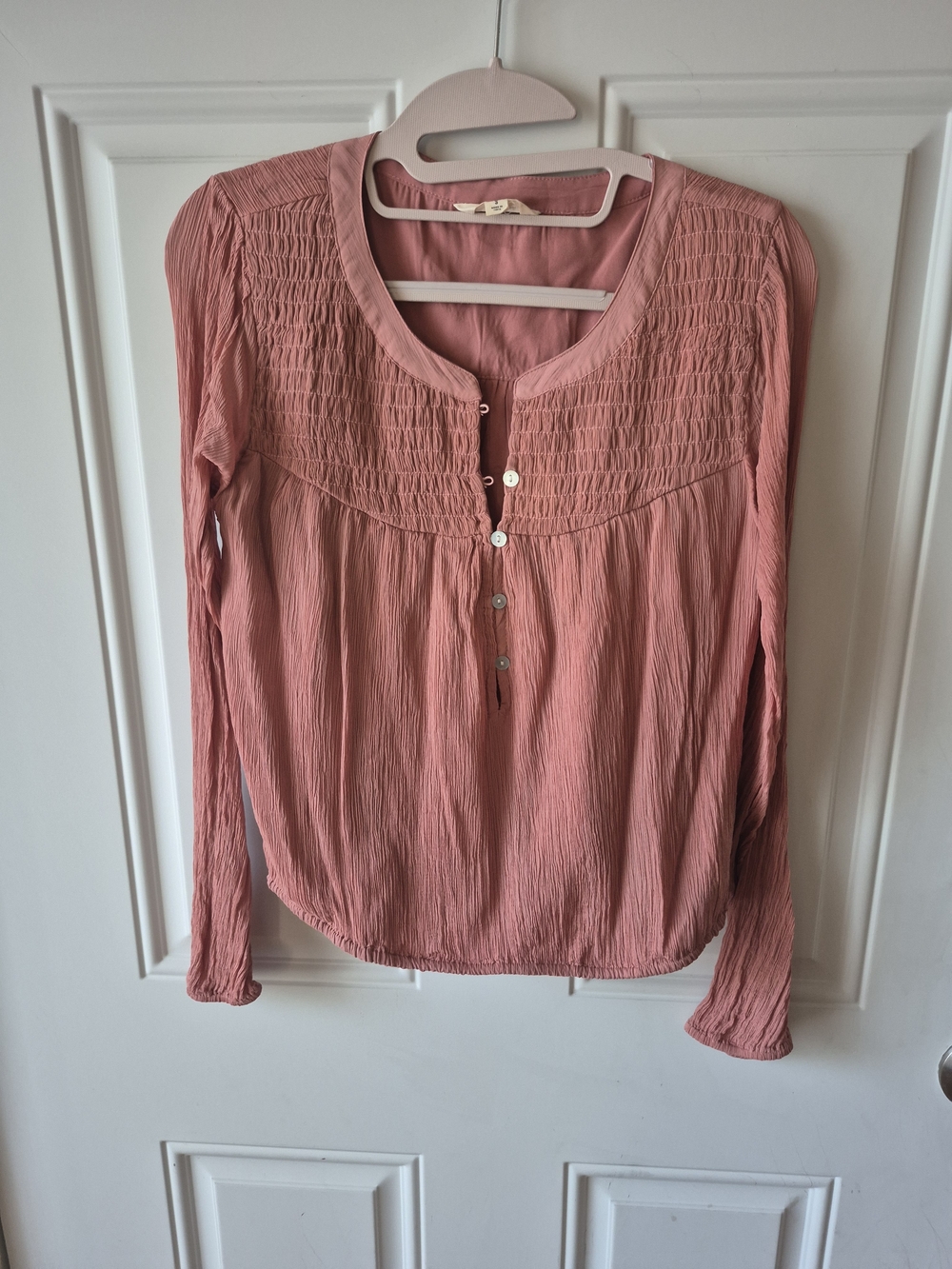 Women's Smocked Yoke Long-Sleeve Top - Dusty Rose Lucky Brand size small